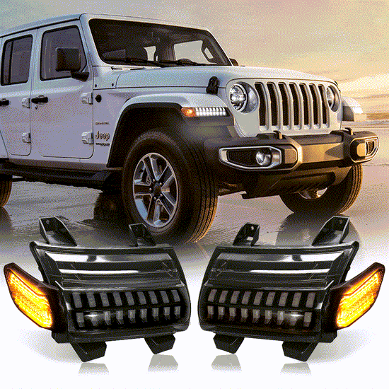 Jeep JL LED Fender Lights Front Turn Signal DRL for 2018+ loyolight
