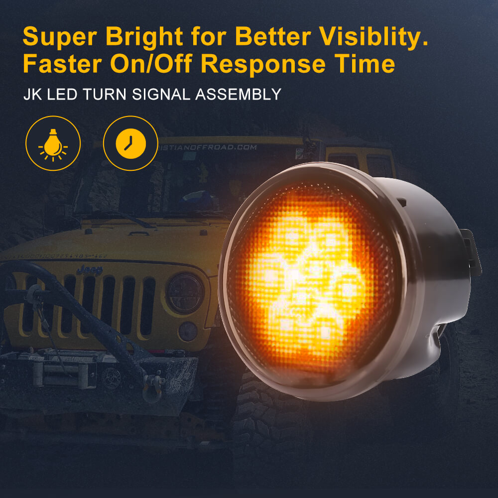 LED Turn Signal Lights for Jeep Wrangler JK, Smoked Lens(3)
