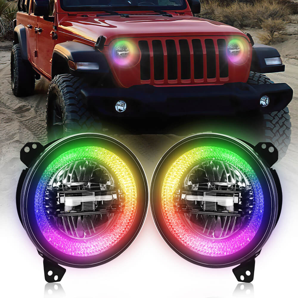 Unique RGB 9 inch Diamond Headlight for Jeep JL JT | Pair