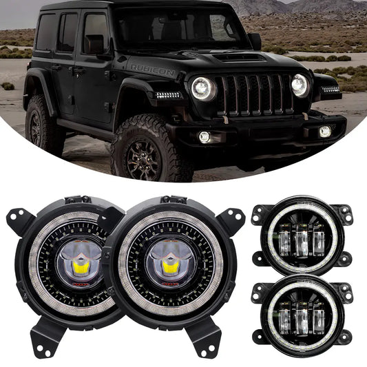 LOYO Dragon Eye Headlights and Fog Lights with halo ring for JL and JT