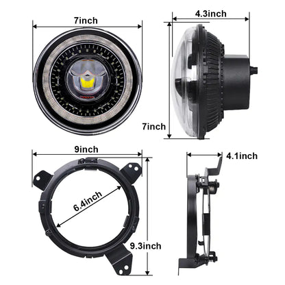 7 inch Round LED Headlights and 9 inch headlight mounting brackets