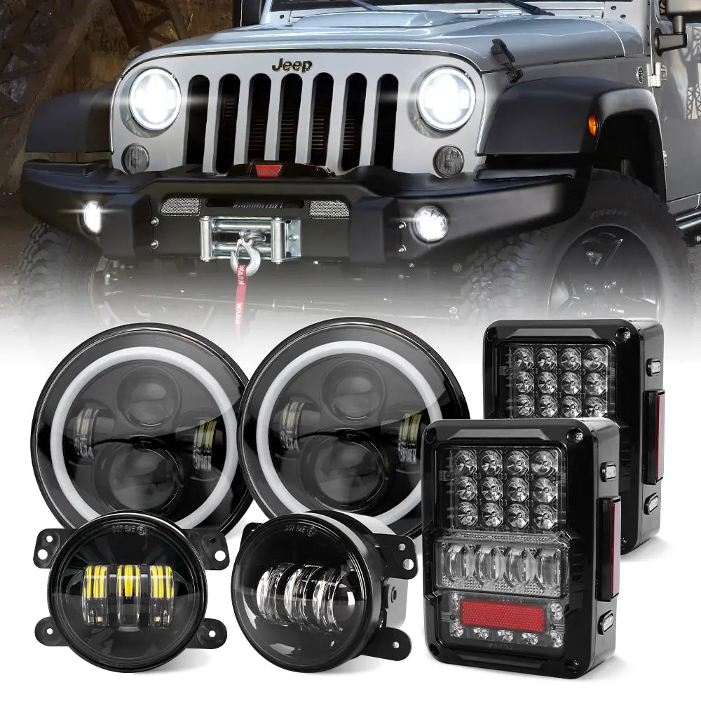 LOYO 7" Headlights, 4" Fog Lihgts & Taillights Kit for Jeep Wrangler JK