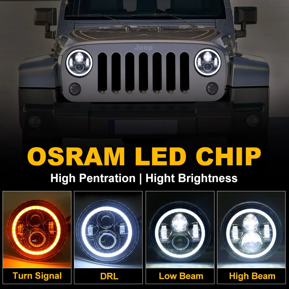 7 inch LED Headlights with white DRL and amber turn signal for Jeep Wrangler JK