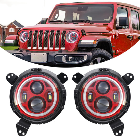 RED- Jeep Wrangler JL Headlights with Halo