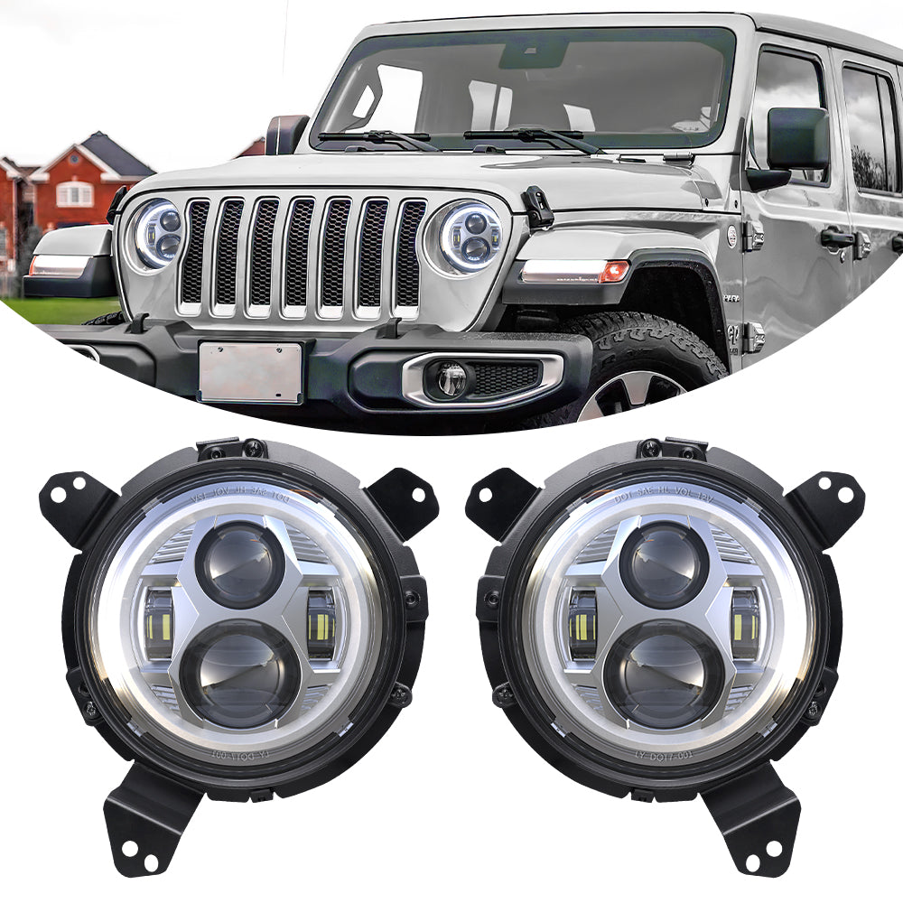 Silver Jeep Wrangler JL Headlights with Halo