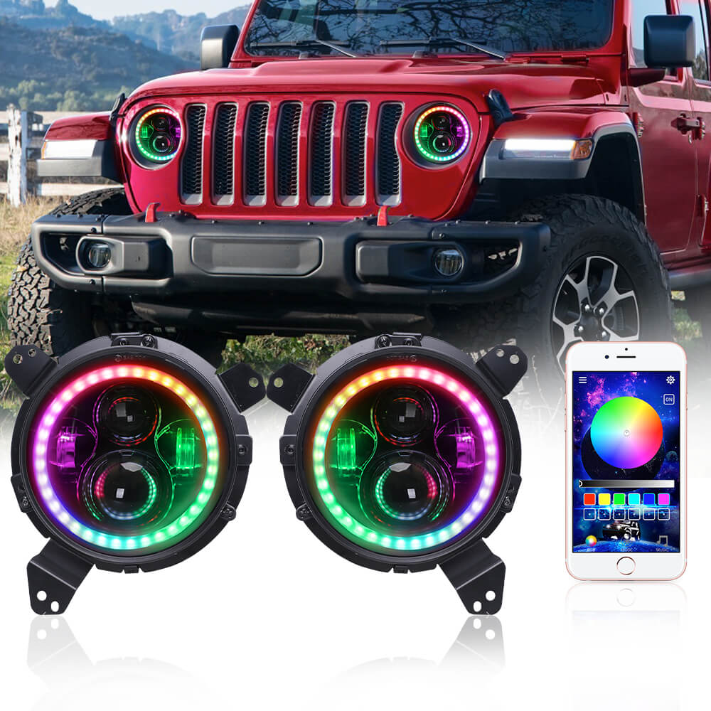 7 inch RGB LED Headlight + 4 inch RGB Fog Lights Set for Jeep freeshipping - loyolight