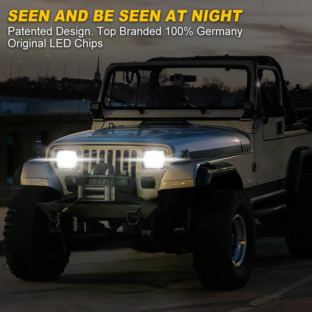 85W 5”x7” Led Headlights+Smoke X Shape LED Tail Lights Kit for Jeep Wrangler YJ 1986-1995