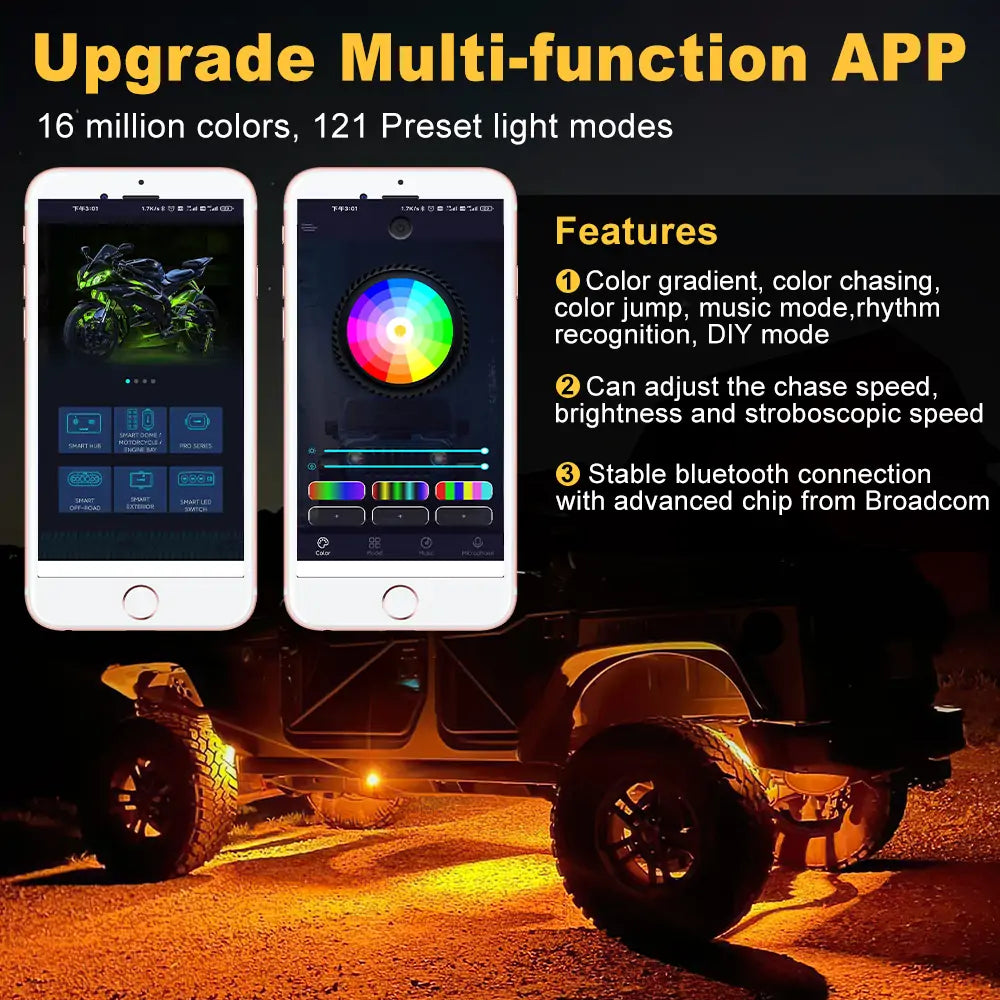 RGBW Rock Lights, Bluetooth control， music mode