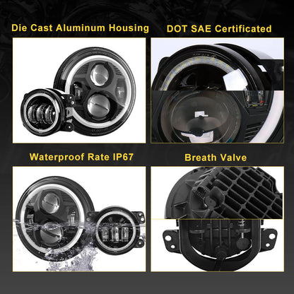 LOYO 7" Halo Headlights & 4" Fog Lights LED Combo