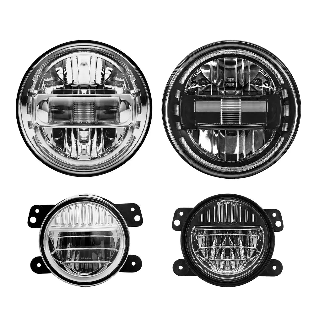 LOYO 7" King Kong LED Headlights + 4" Smiley LED Fog Lights for Jeep Wrangler 1997-2018 JK JKU TJ LJ