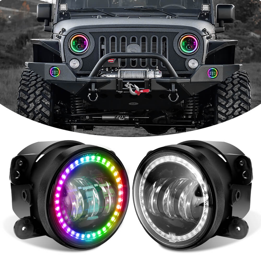 4" RGB Color Changing Fog Lights for 2017-2018 Wrangler JK