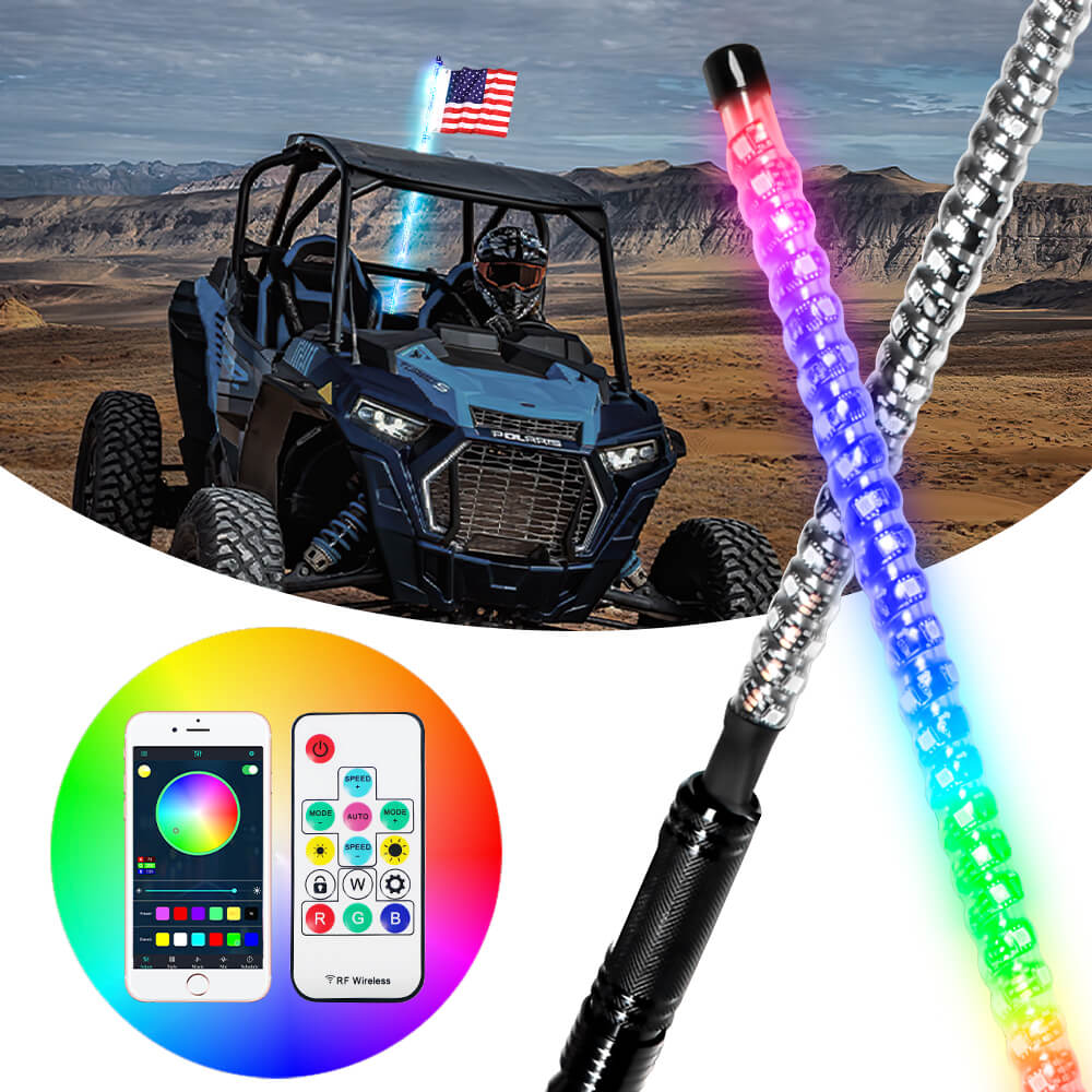 RGB Spiral Whip Lights Bluetooth Controlled | Offorad accessories UTV ATV RZR Jeep – loyolight