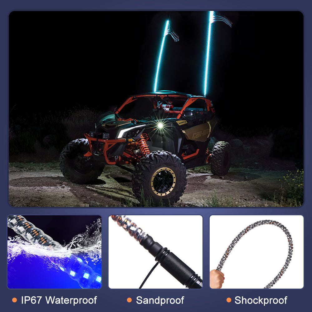RGB Spiral Whip Lights with Bluetooth & Wireless Controlled | Offorad accessories(5)