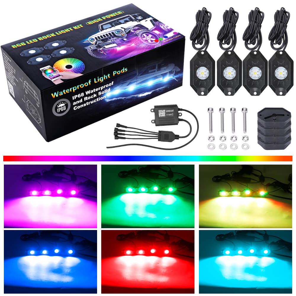 TRUYOK RGB LED Rock Lights 4/8 in 1 - Led Sottoscocca Auto Neon con RF/APP  Control Mode - IP67 Impermeabile Decorazione Illuminazione Luce - Telaio