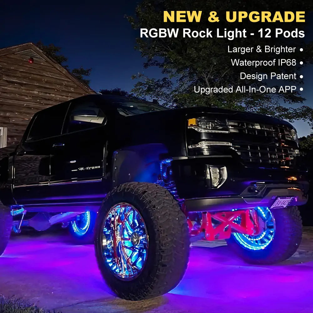 LOYO New RGBW Rock Lights for Truck 12 Pods