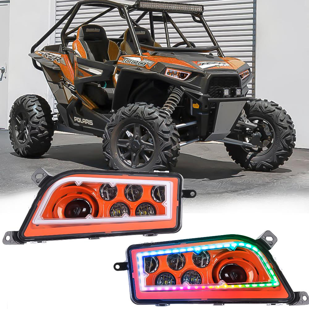 LED Projection Headlights with RGB Halo Rings for Polaris RZR 1000 XP 900