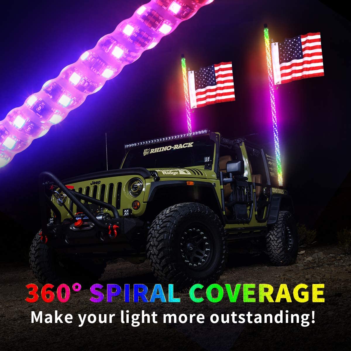Remote Control LED Whip Light with Flag Pole | Pair - loyolight