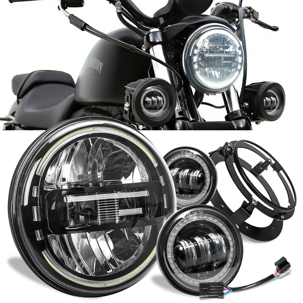 7inch LED King Kong Headlight with DRL + 4.5inch Matching LED Fog Lamps for Harley Motorcycles